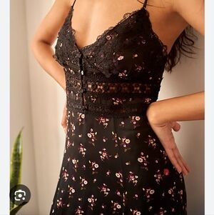 Free People Black and Pink Floral Maxi Dress